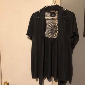 Gray Trellis Short Sleeved Cardigan, Size 3X